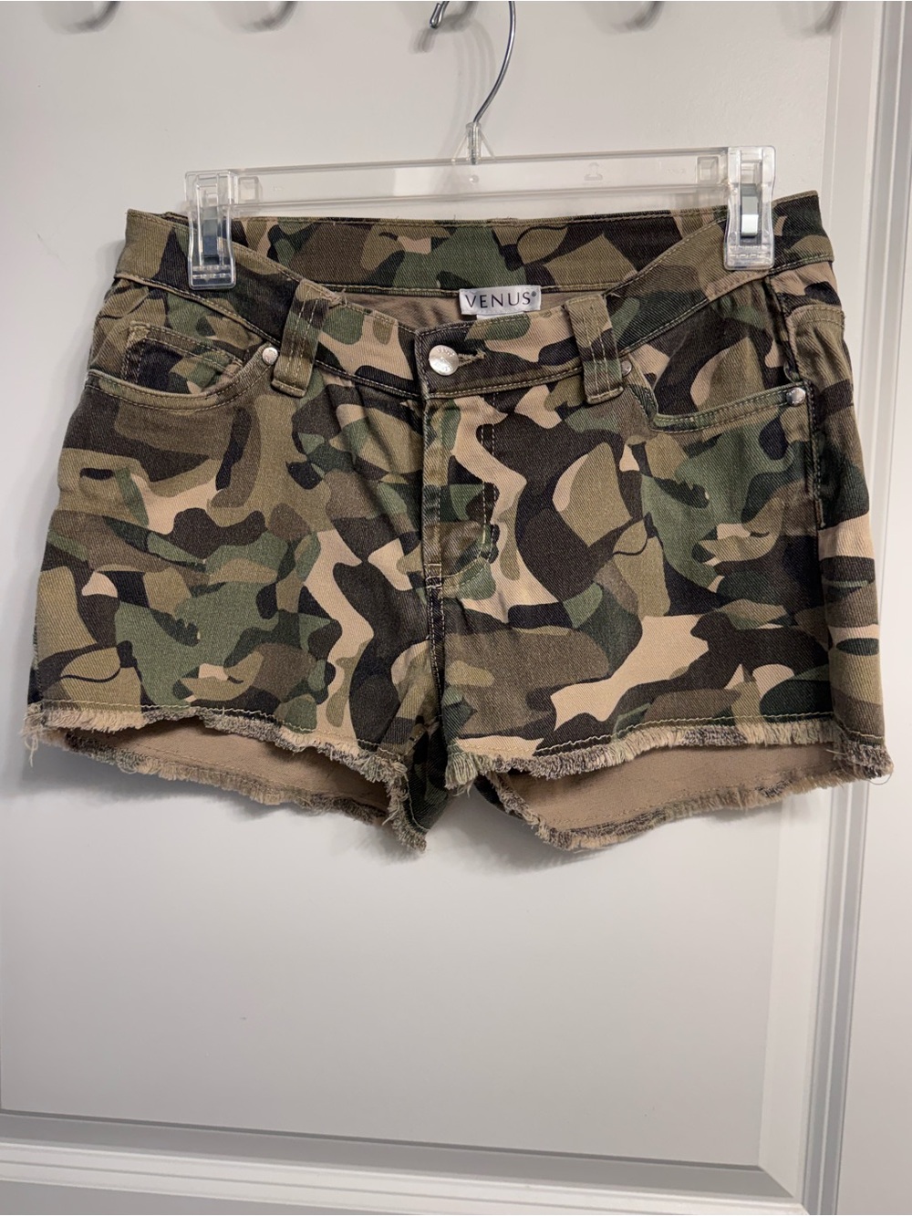 VENUS Camouflage Denim Cutoff Shorts - Green, Tan, Brown